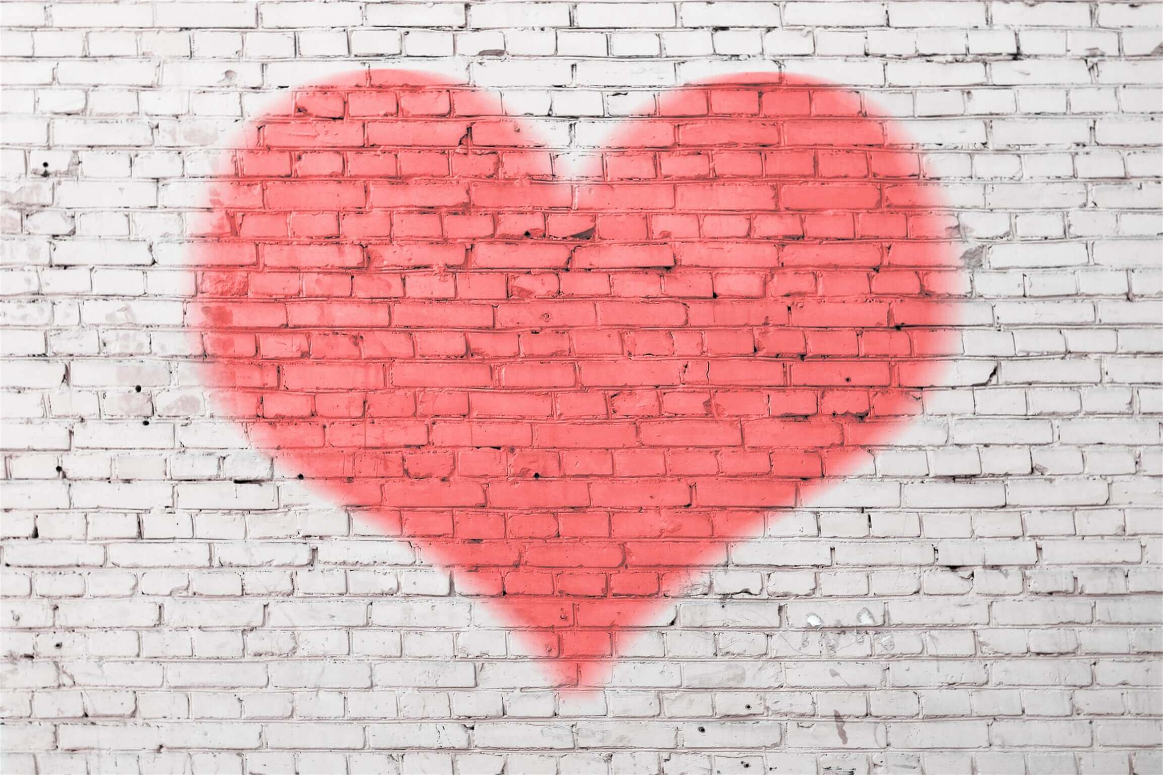 Sfondo Di Muro Di Mattoni Bianchi Con Cuore Rosso Chiaro Di San Valentino M12-23