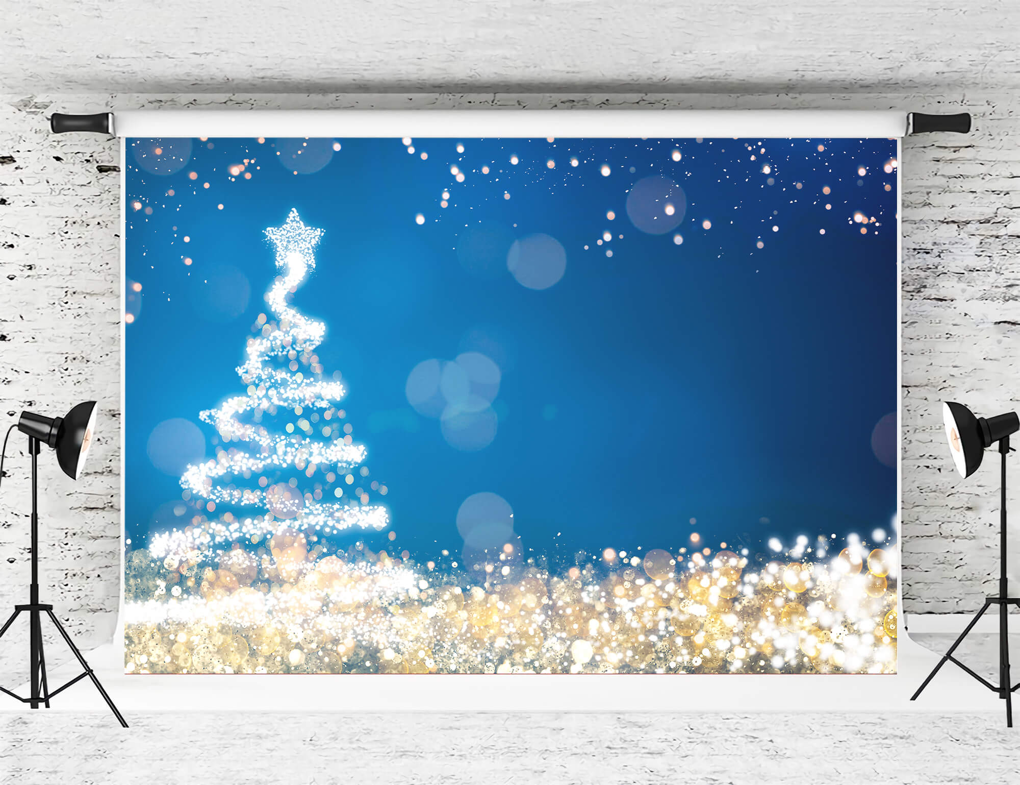 Sfondo Astratto Dell'Albero Di Natale Con Punti Luminosi Magici Blu Scuro Di Natale M12-32