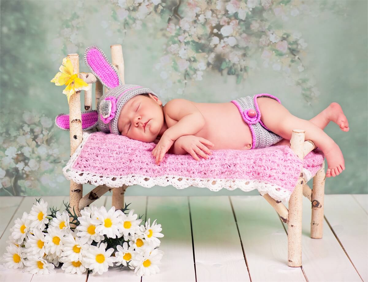 Abstract Elegante Fiore Pallido Fresco Sfondo Verde M12-37