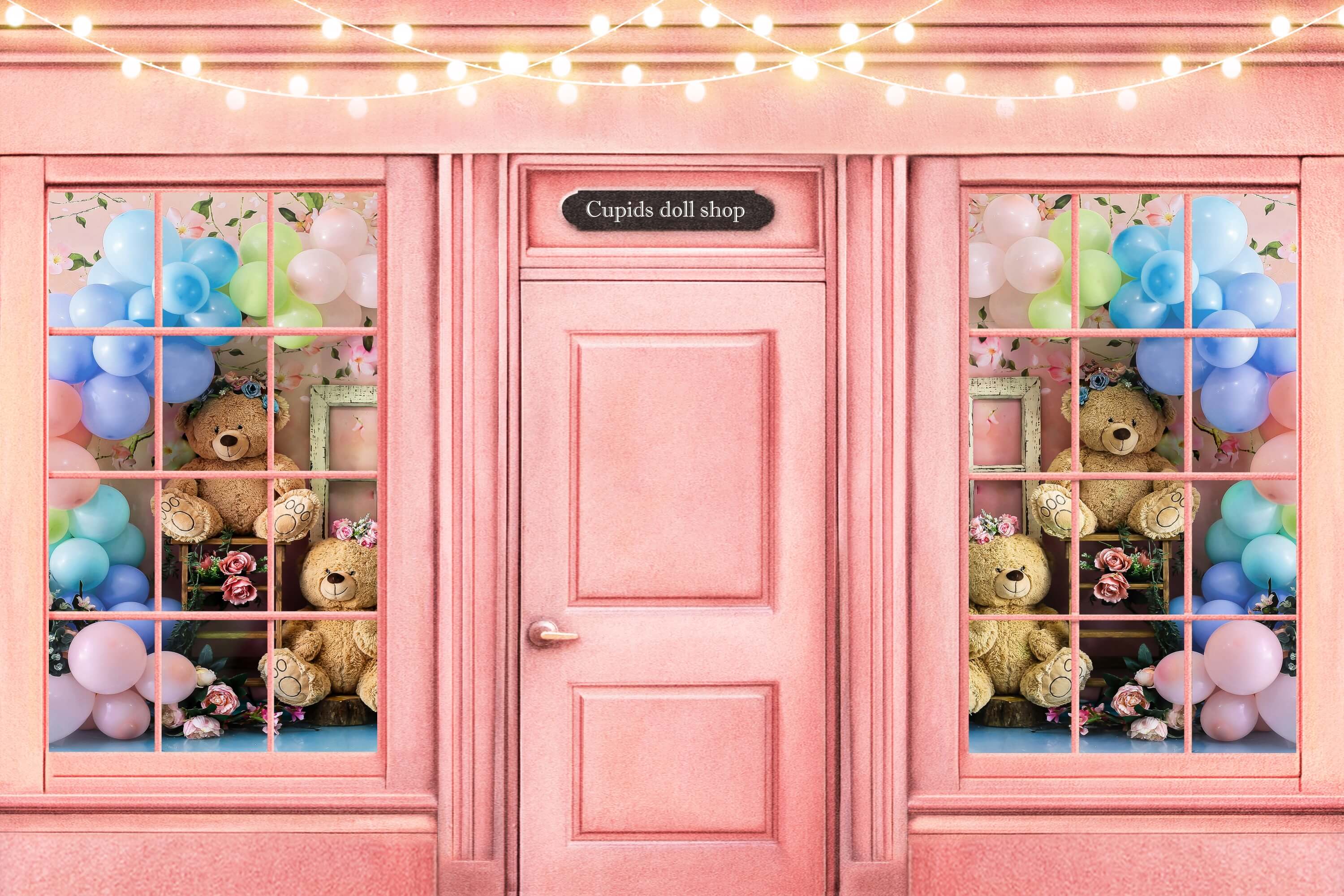 Negozio Di Bambole Cupido Palloncino Colorato Orsacchiotto Fantasia Luci Sfondo Di San Valentino M12-43