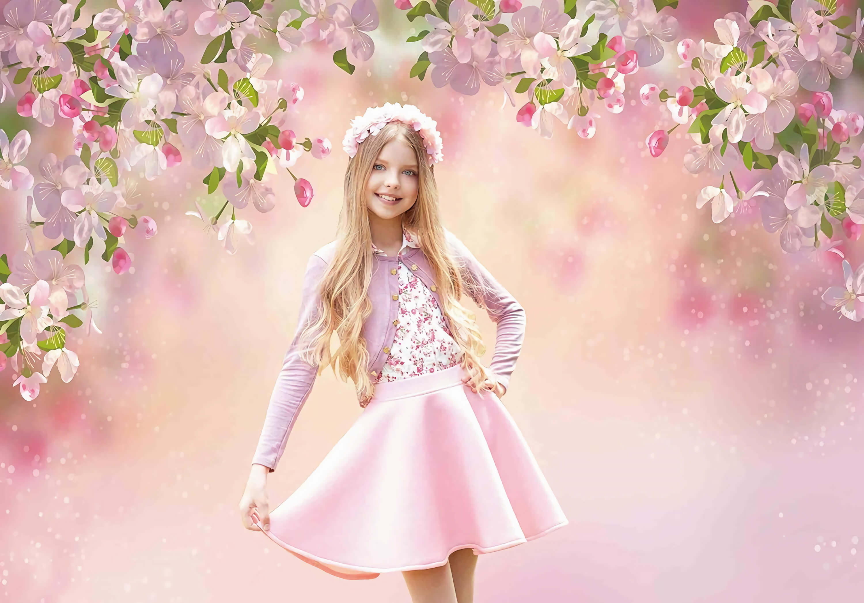 Fiori Primaverili Rosa E Bianchi Che Sbocciano Sullo Sfondo Astratto M2-11