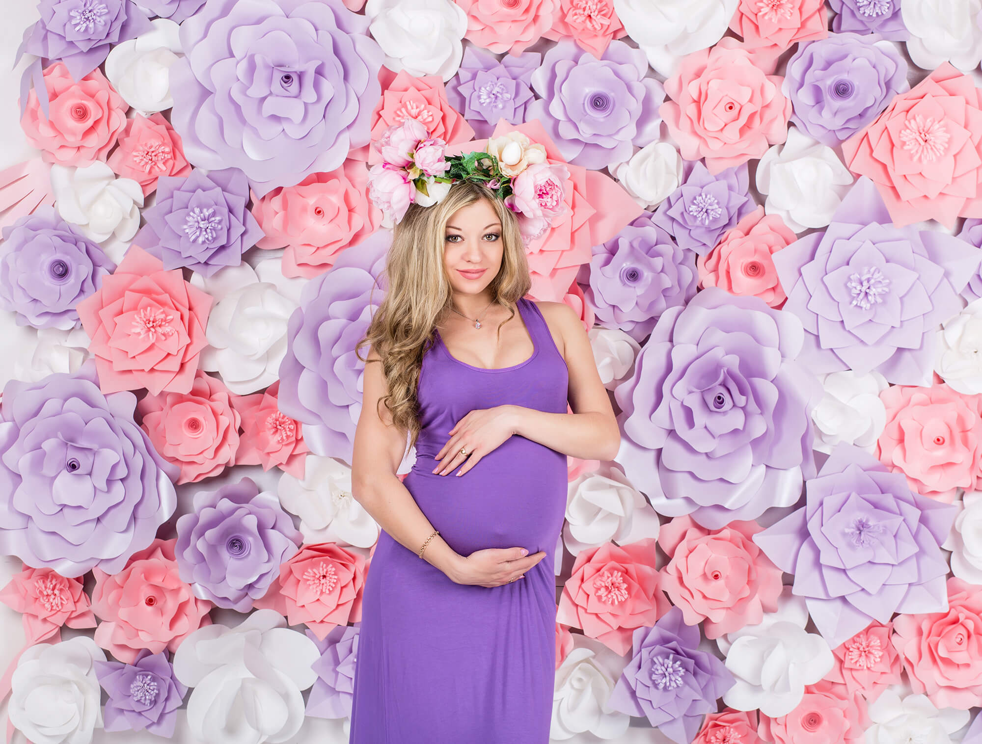 Sfondo Di Fiori Ritagliati In Carta Bianca Viola Rosa Romantico Primaverile M2-12