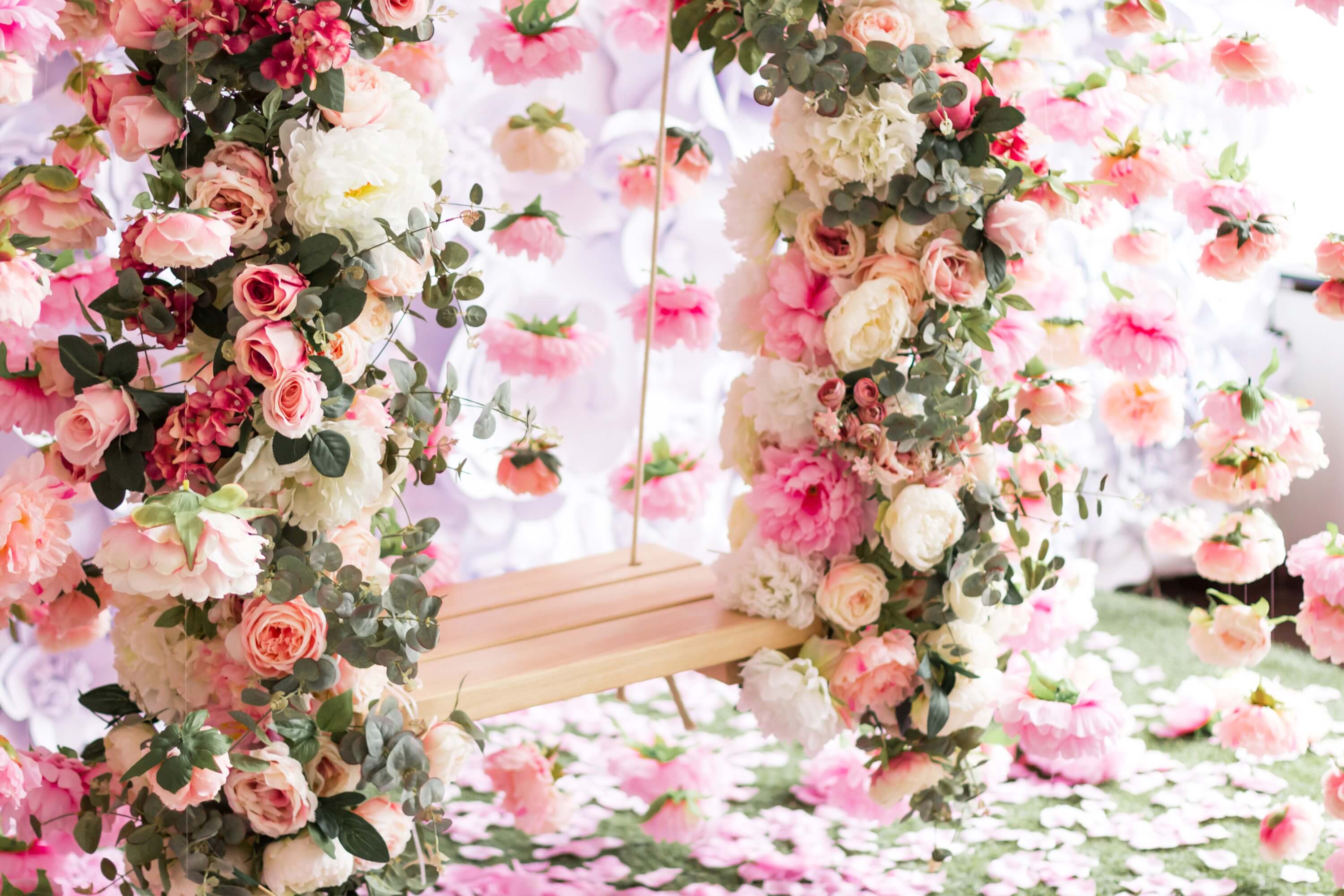 Sfondo Primaverile Romantico Rosa Rosacee Fiore Vite Aggrovigliato Altalena M2-24