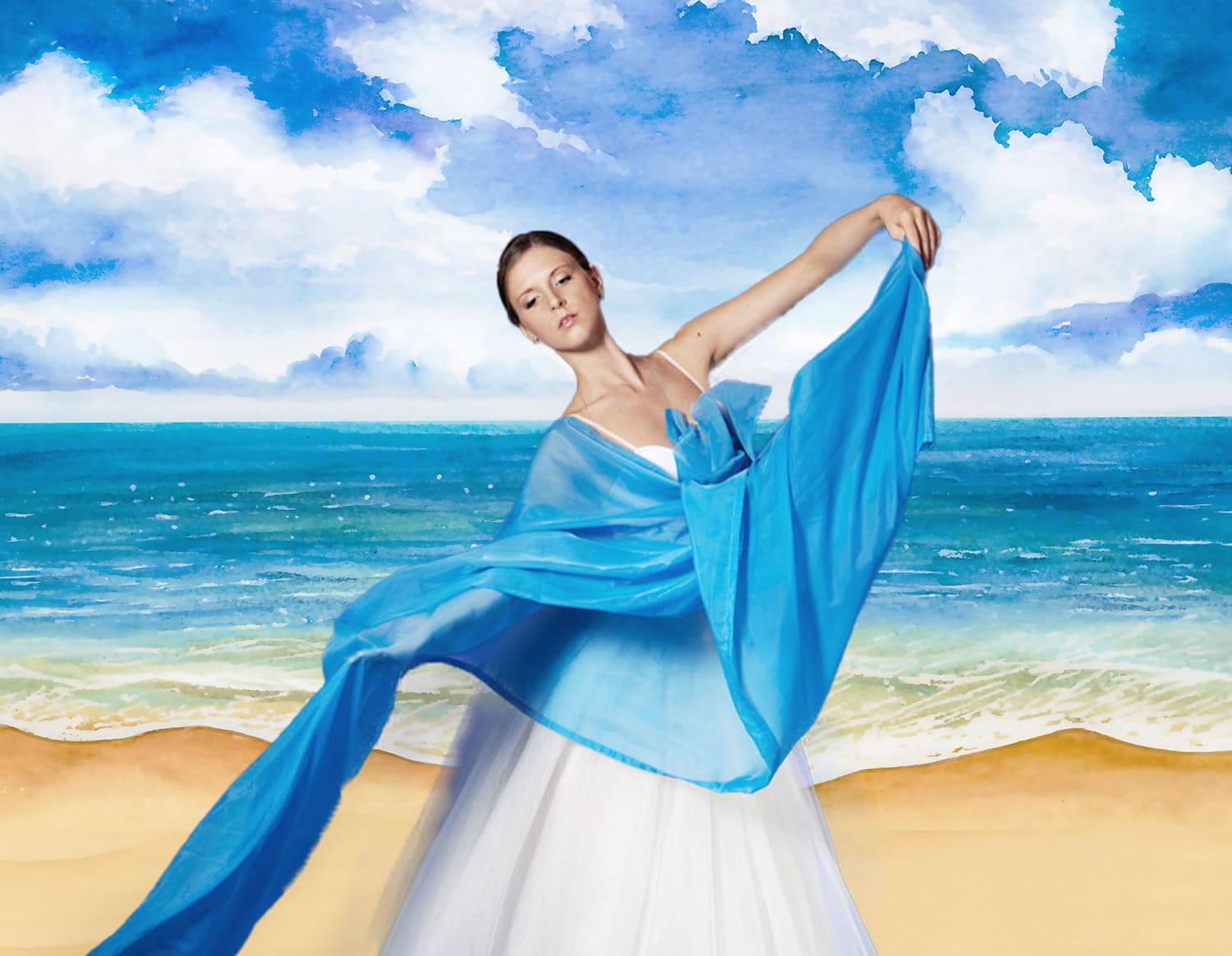 Sfondo Delle Onde Dell'Oceano Ad Acquerello Disegnato A Mano M5-120