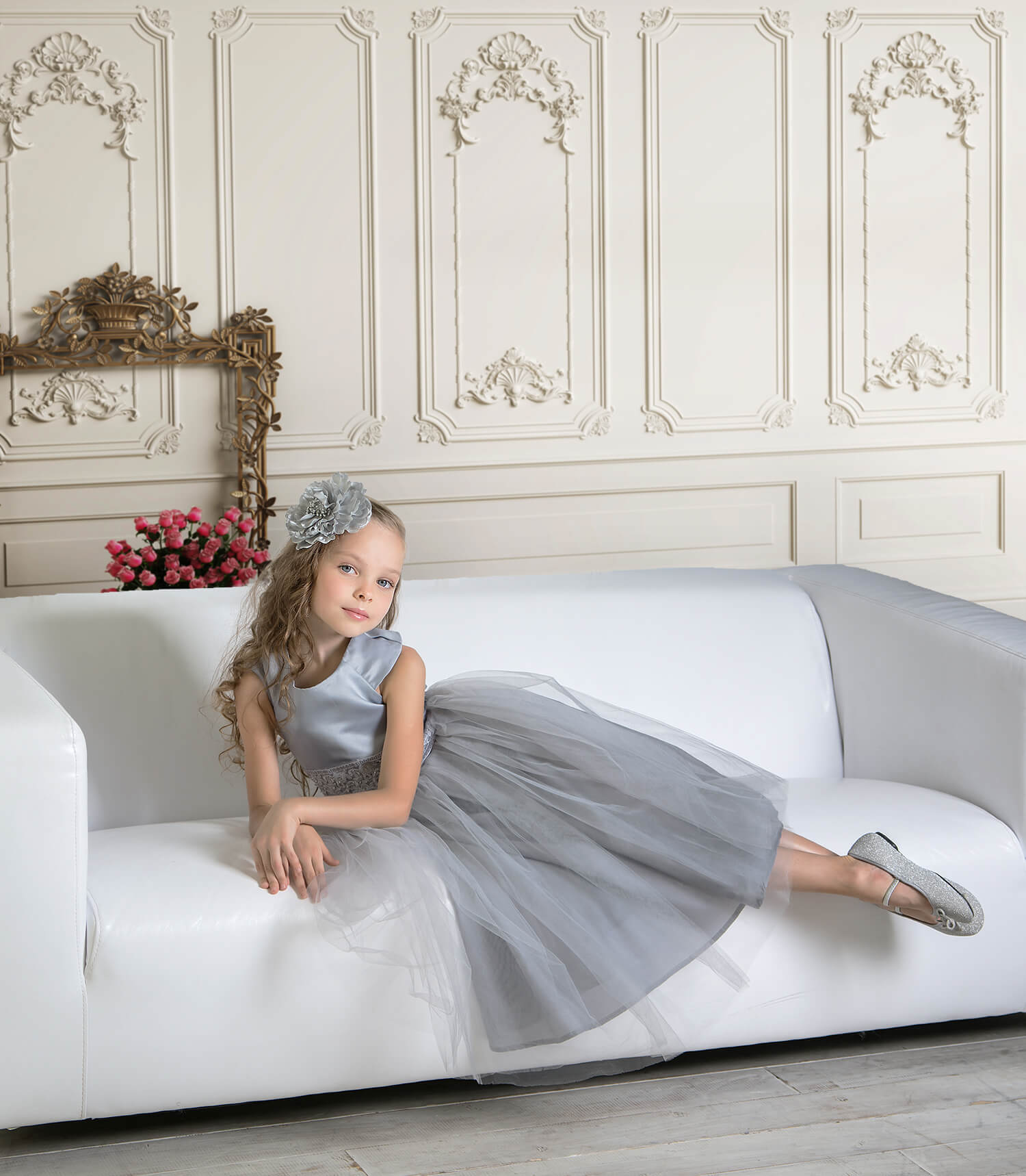 Sfondo Fotografico Bianco Retro Con Fiori Da Parete M5-29