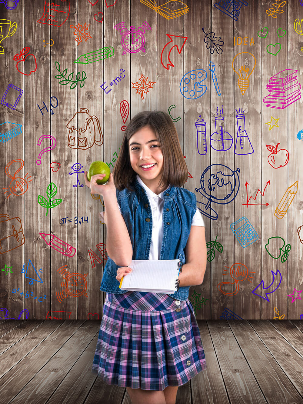 Ritorno A Scuola Crayon Doodle Sfondo In Legno M5-86