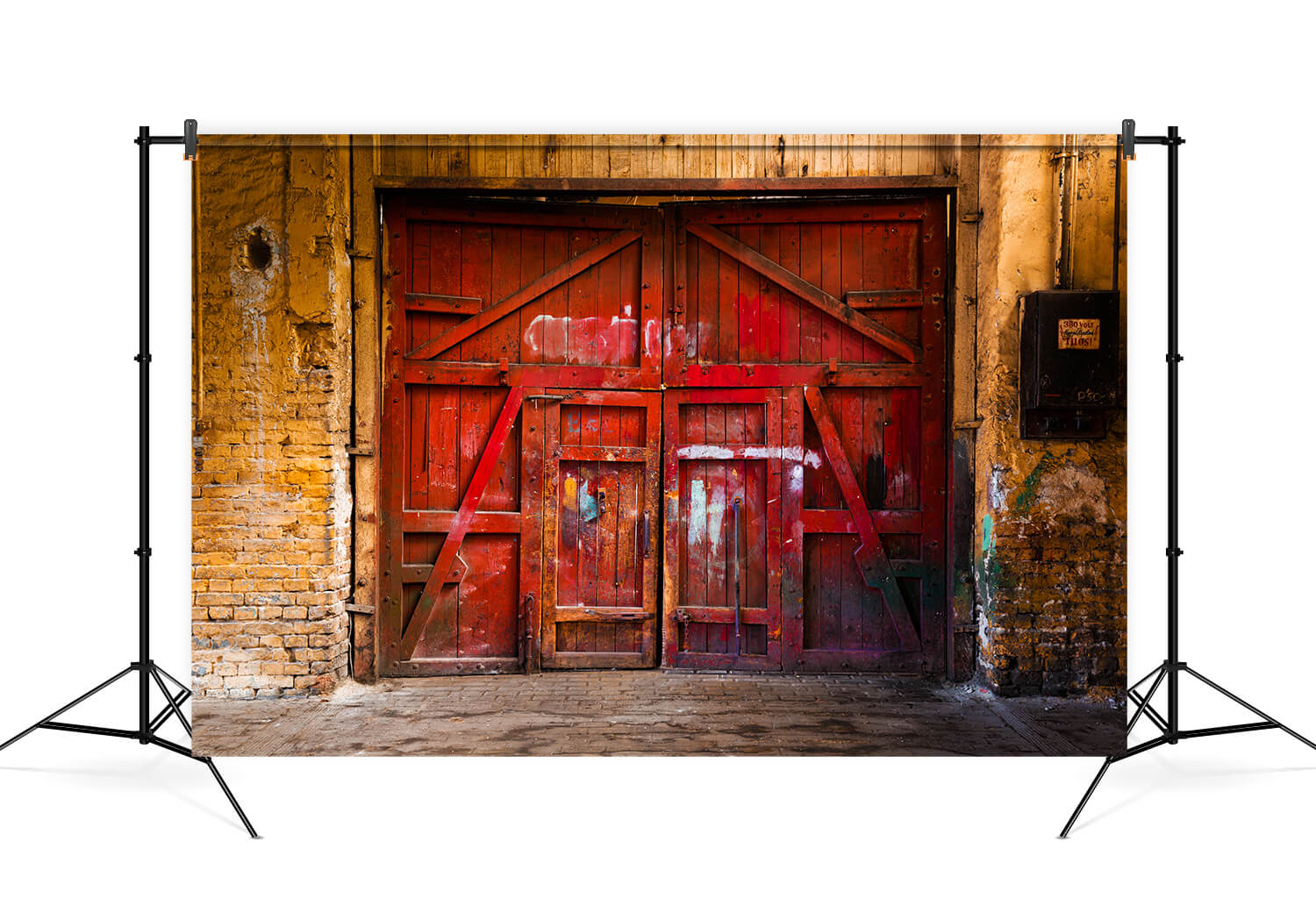 Sfondo Di Muro Di Mattoni Porta Del Fienile Rosso Vintage M6-116