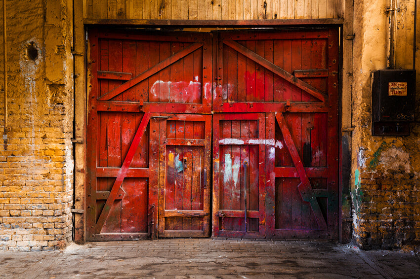 Sfondo Di Muro Di Mattoni Porta Del Fienile Rosso Vintage M6-116