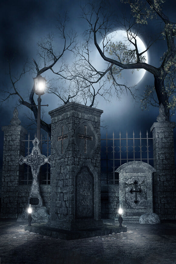 Sfondo Della Tomba Dell'Orrore Della Notte Della Luna Di Halloween M6-136
