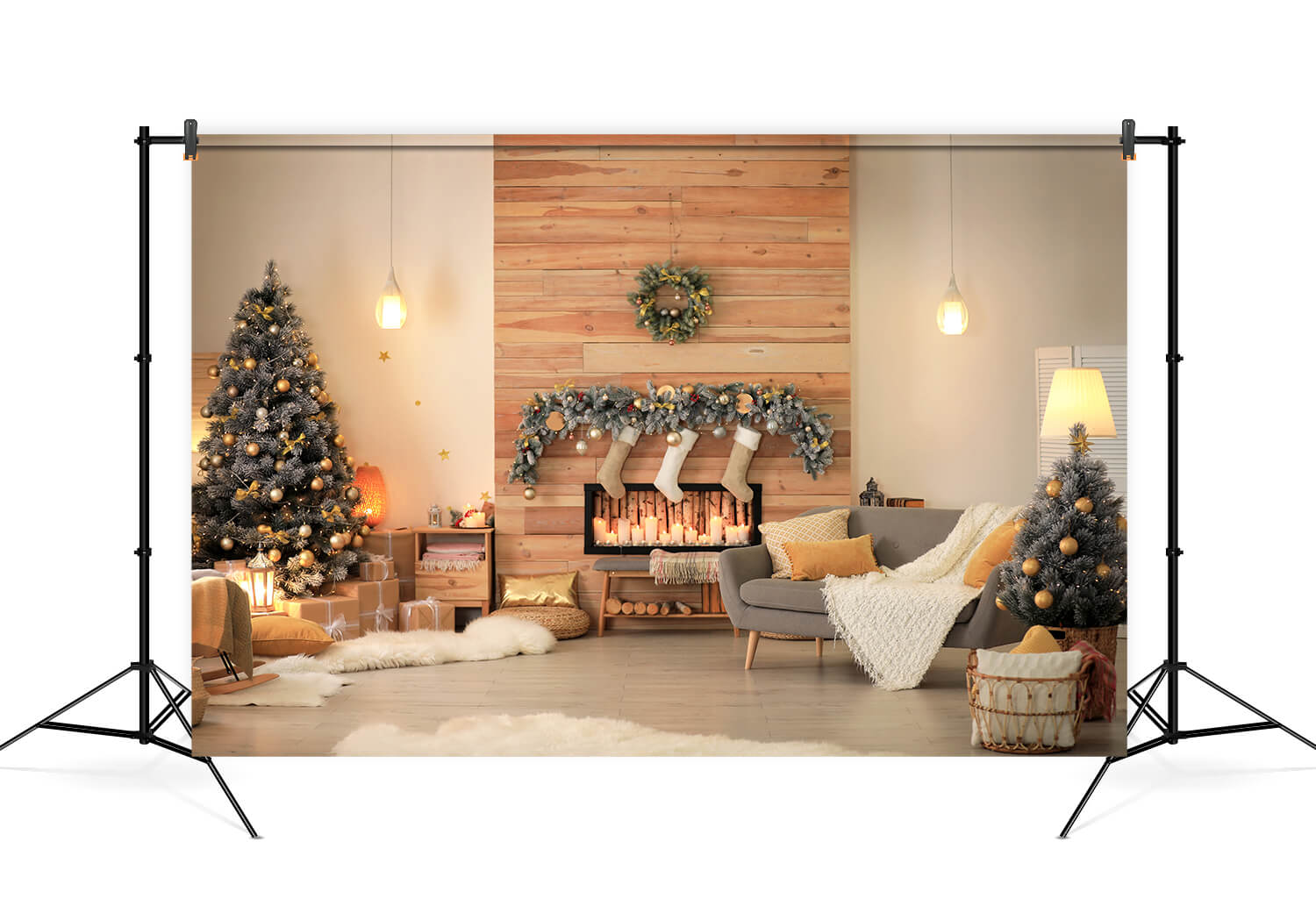 Sfondo Interno Della Stanza Del Camino Dell'Albero Di Natale M6-140
