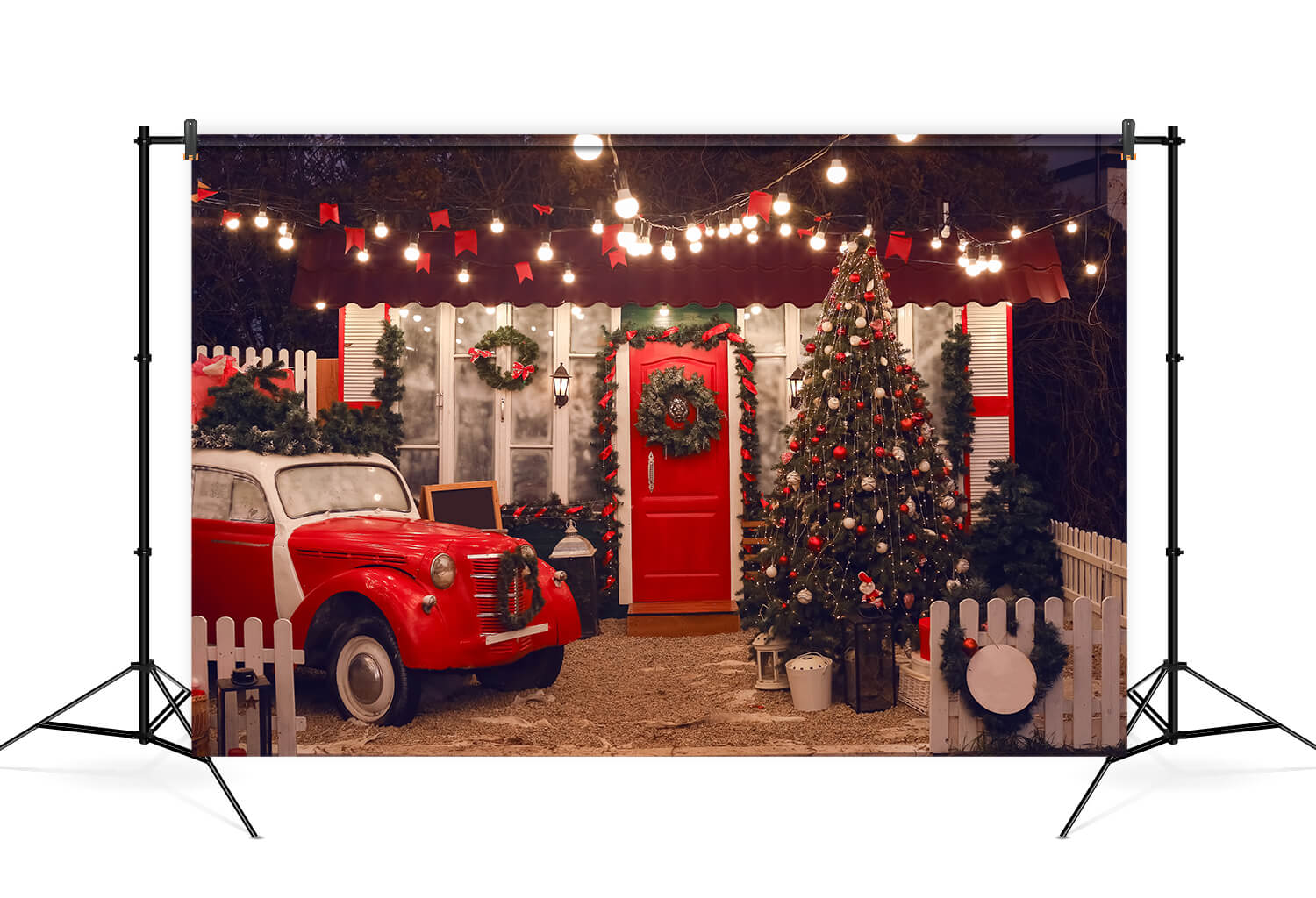 Sfondo Fotografico Con Auto Rossa Per Albero Di Natale M6-142