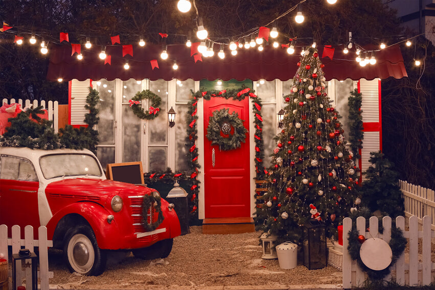Sfondo Fotografico Con Auto Rossa Per Albero Di Natale M6-142