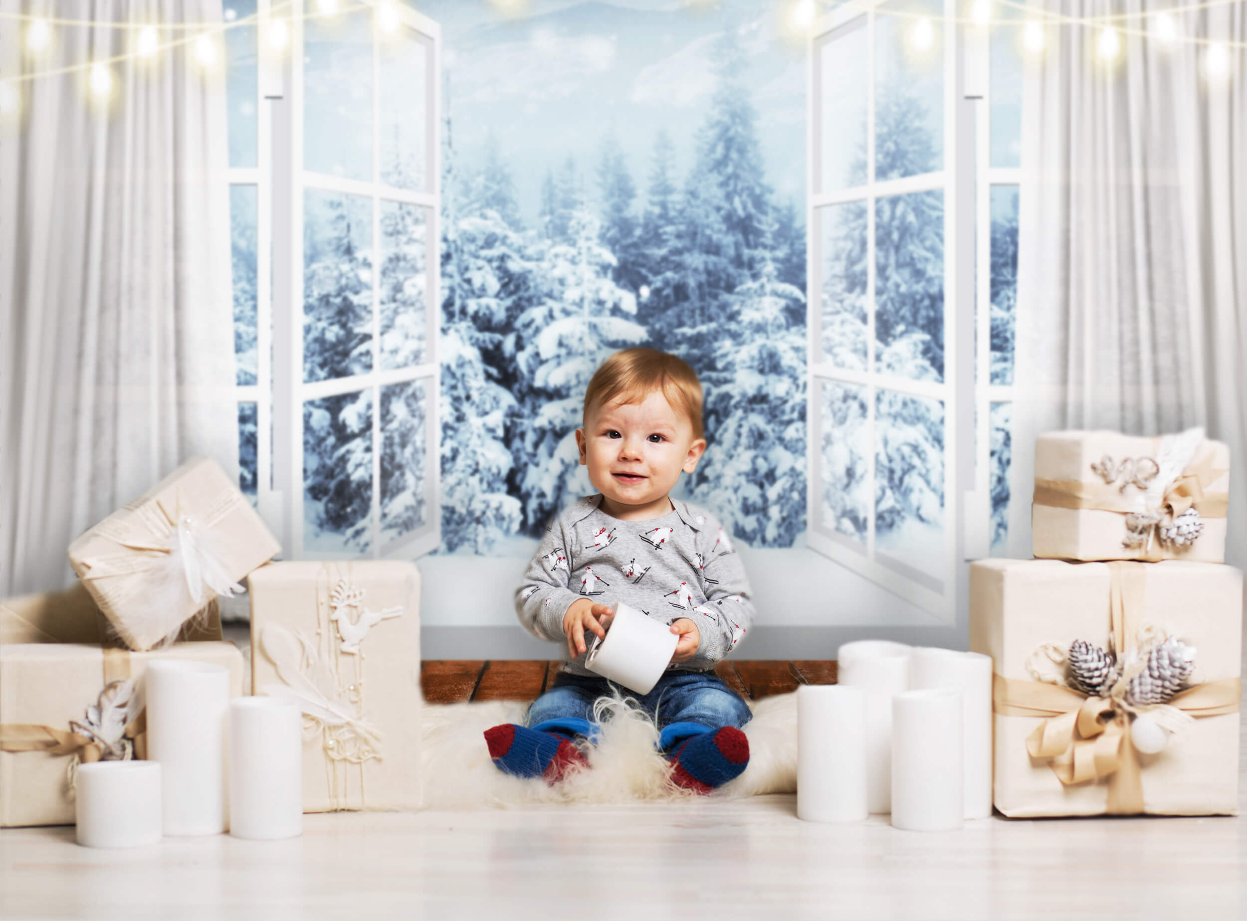 Finestra Inverno Paesaggio Innevato Pino Sfondo M6-151