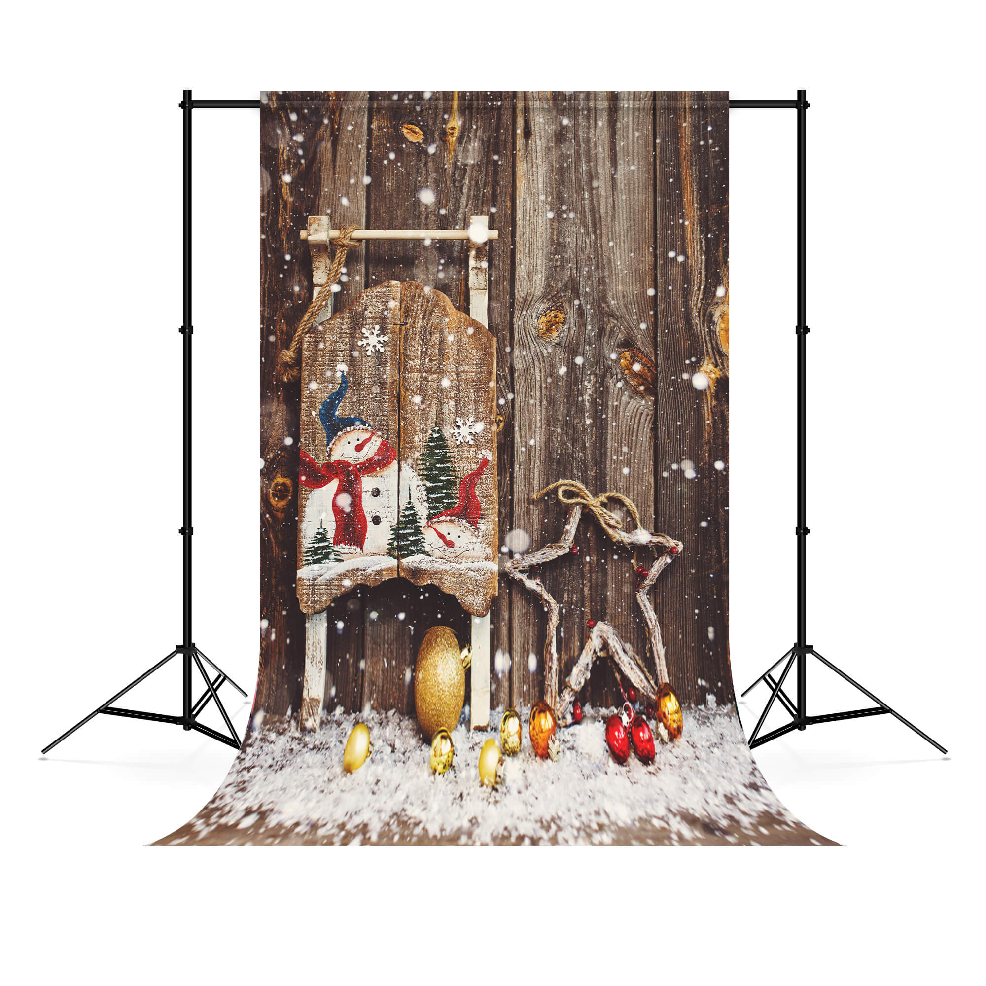 Sfondo In Legno Con Palla Di Natale E Neve Invernale M6-77