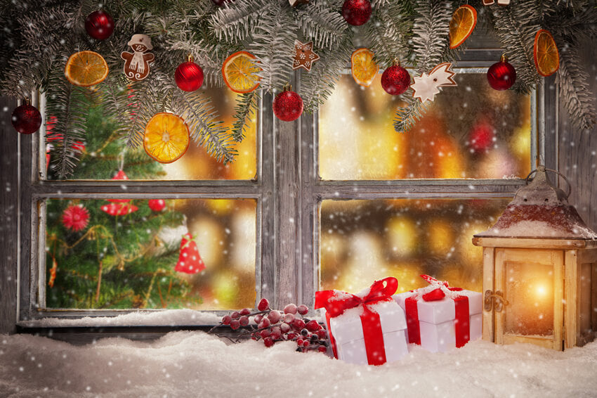 Decorazione Della Finestra Di Natale Sfocatura Dello Sfondo Dell'Albero M6-80