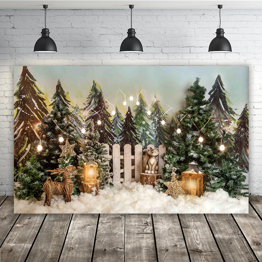 Sfondo Fotografico Natalizio Con Alci Della Foresta Innevata M6-90