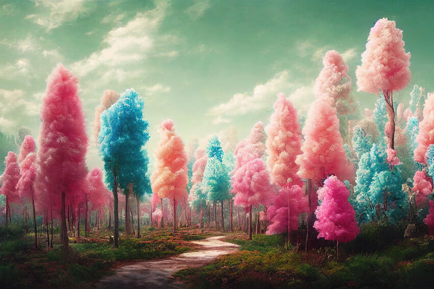Sfondo Colorato Di Alberi Di Cotone Caramellato Da Sogno M7-106