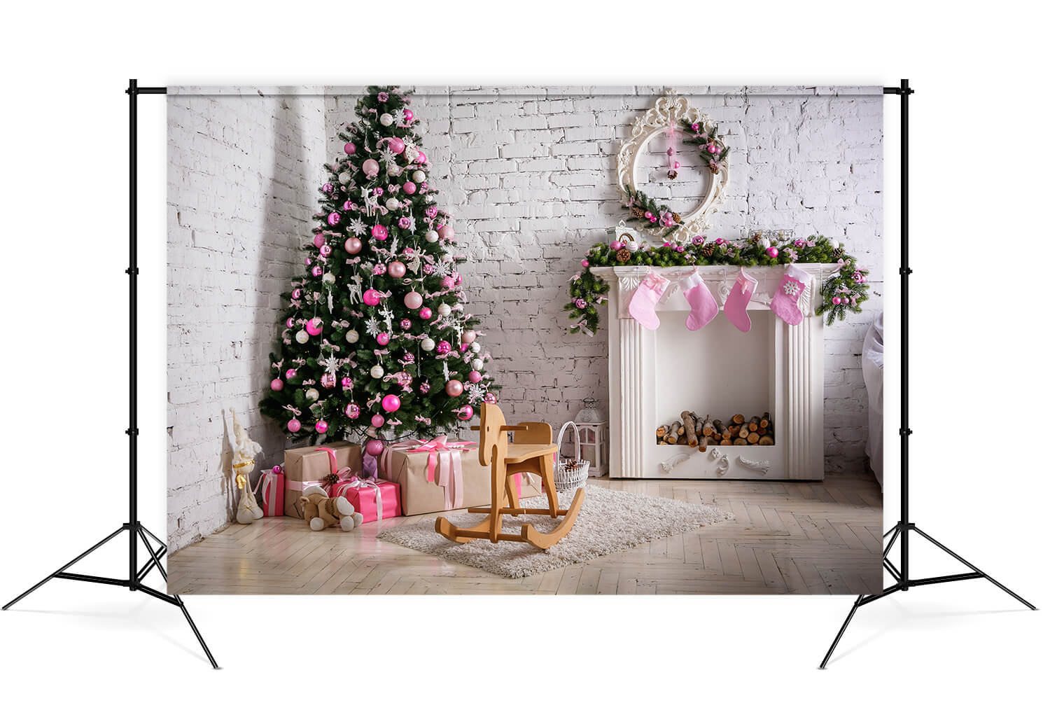Sfondo Camino Calzini Rosa Albero Di Natale M7-12