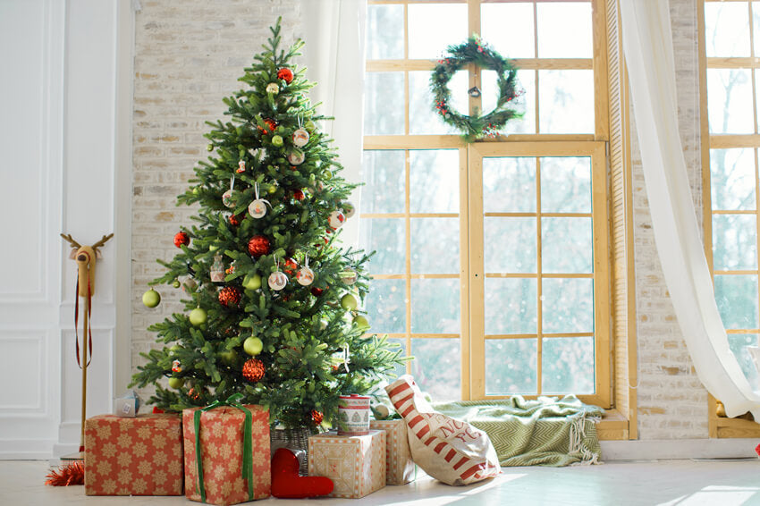 Sfondo Fotografico Con Ghirlanda Di Finestre E Alberi Di Natale M7-36