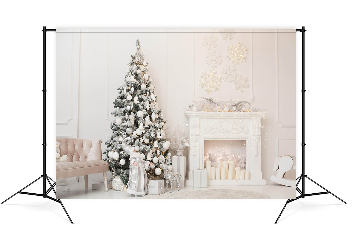 Sfondo Da Parete Con Caminetto Decorato Con Albero Di Natale M7-39