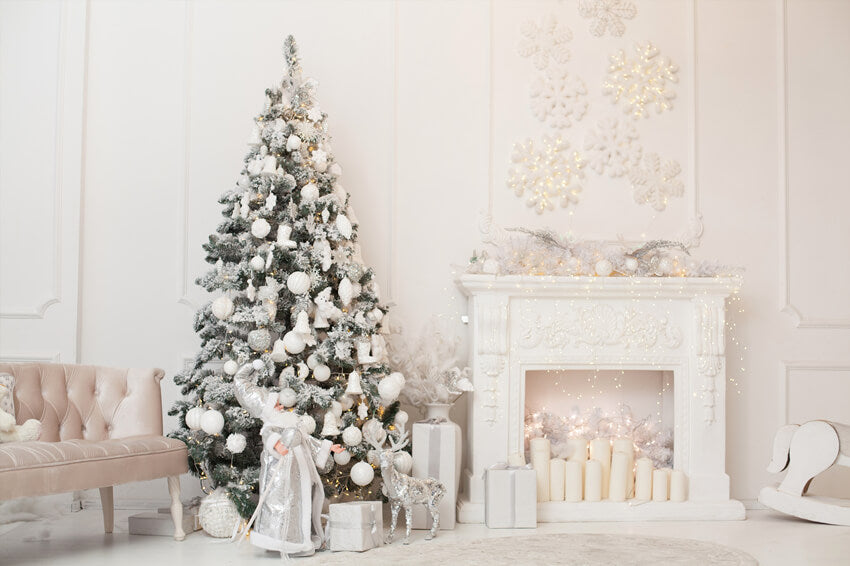 Sfondo Da Parete Con Caminetto Decorato Con Albero Di Natale M7-39