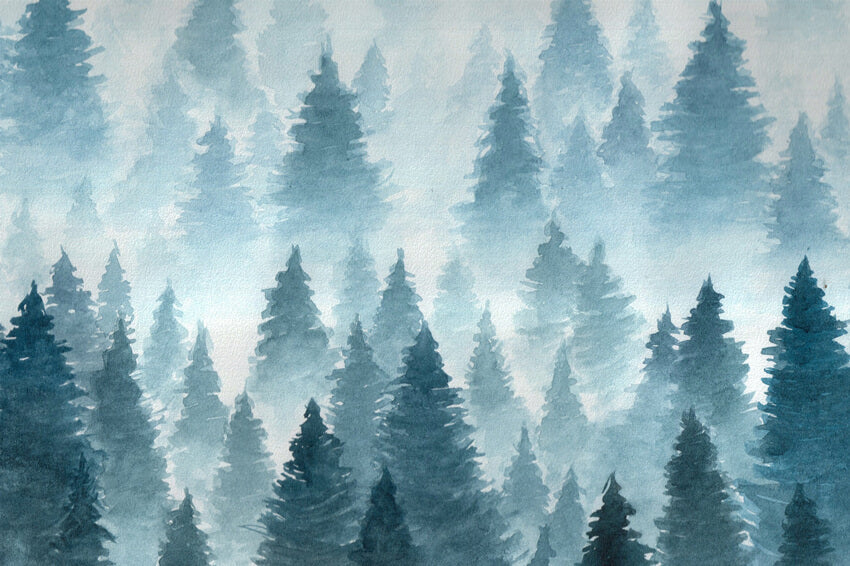 Sfondo Paesaggio Forestale Invernale Ad Acquerello M7-42