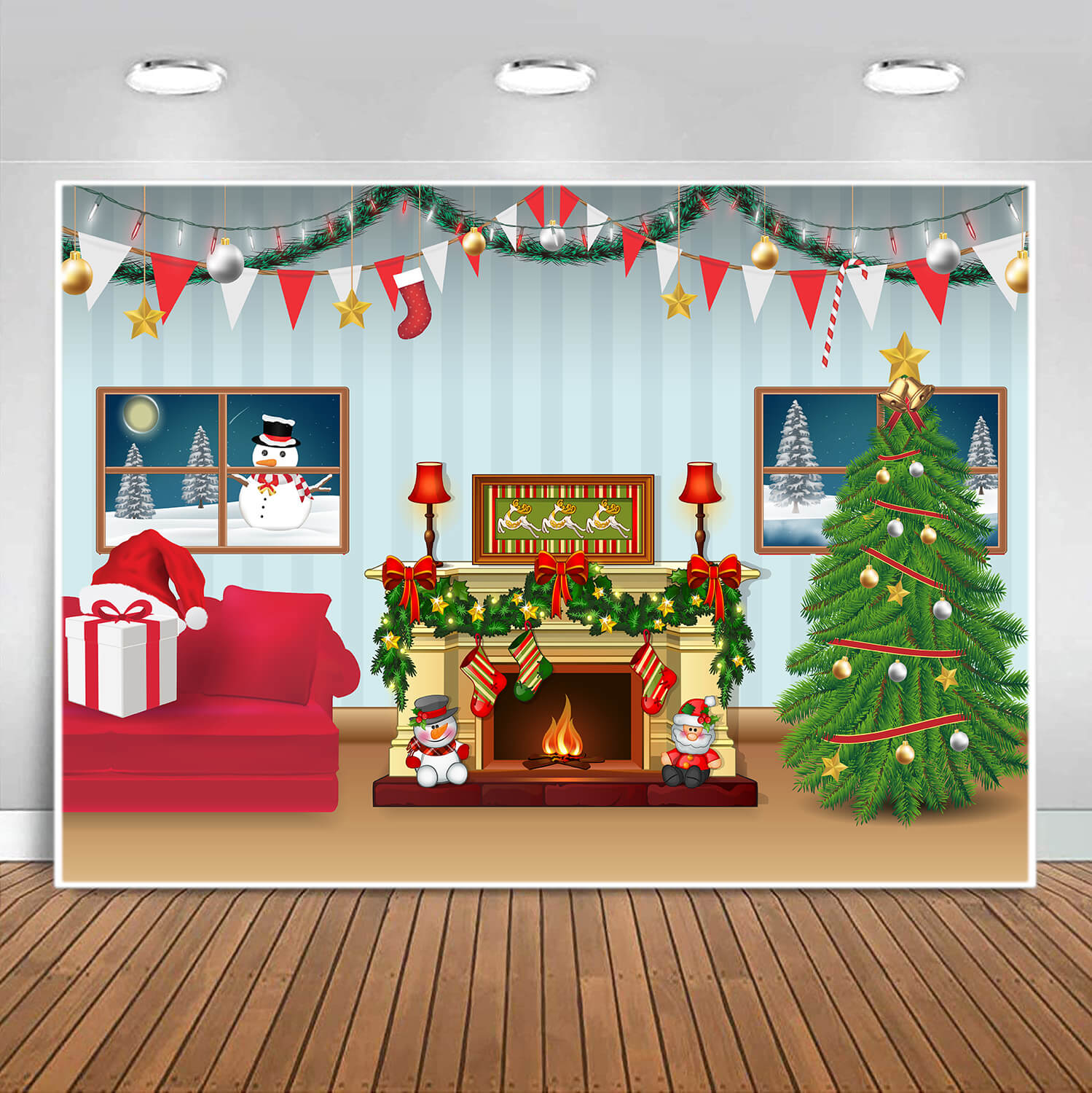 Sfondo Di Cartone Animato Soggiorno Decorato Di Natale M7-49