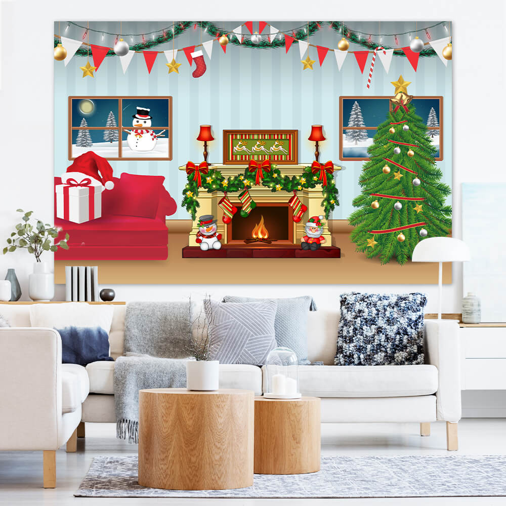 Sfondo Di Cartone Animato Soggiorno Decorato Di Natale M7-49