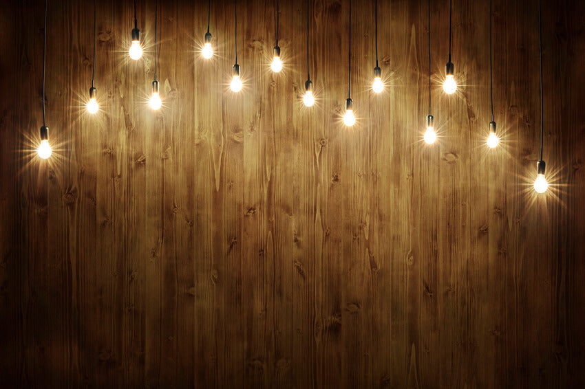 Sfondo Da Parete In Legno Rustico Con Lampadine M7-80