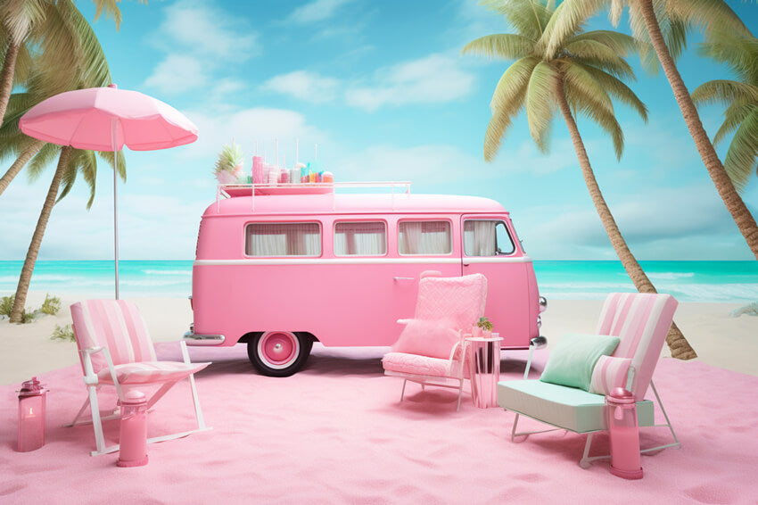 Fashion Doll Fantasy Pink Summer Beach Sfondo M7-89
