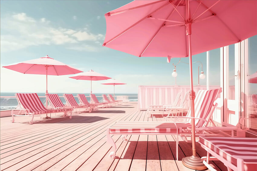 Sfondo Rosa Per Bambole Alla Moda Con Ombrellone Da Spiaggia M7-97