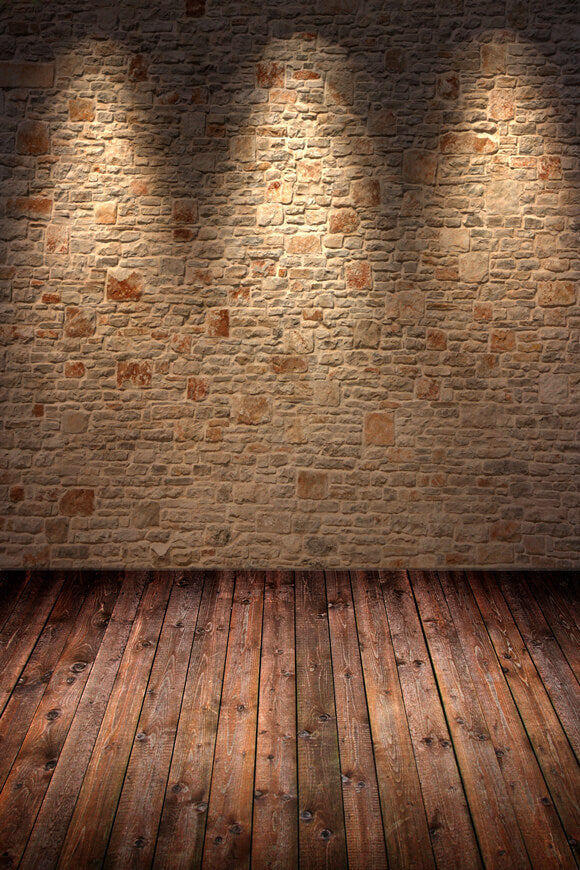 Retro Muro Di Mattoni Illumina Il Pavimento In Legno Sullo Sfondo M8-07