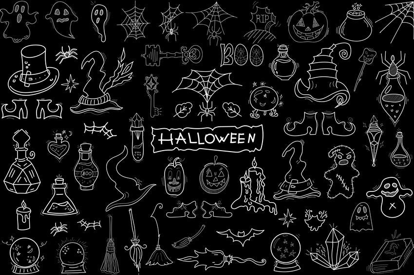 Sfondo Lavagna Disegnata A Mano Di Halloween Doodle M8-16