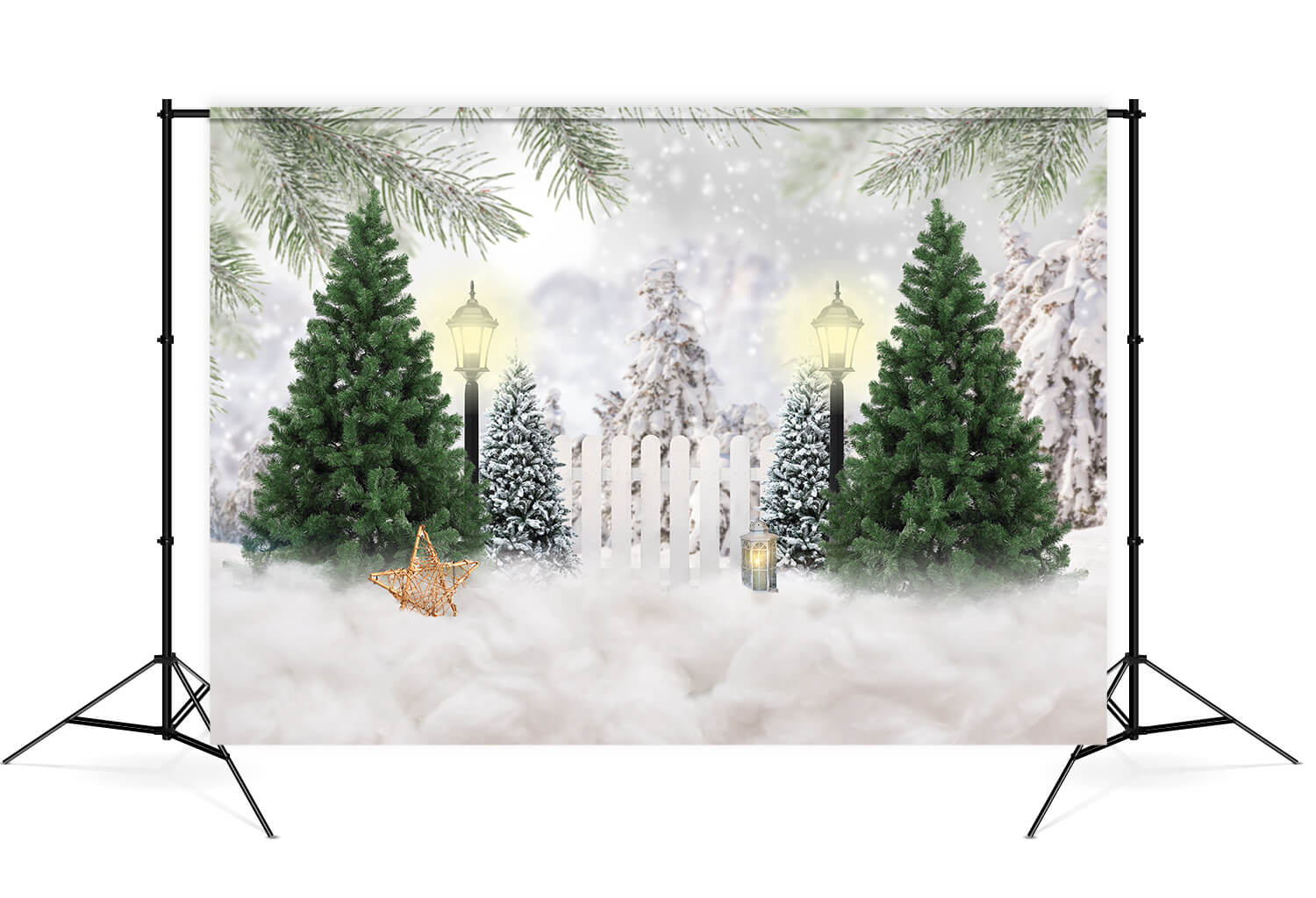 Sfondo Fotografico Con Luci Della Foresta Di Neve Di Natale M8-27