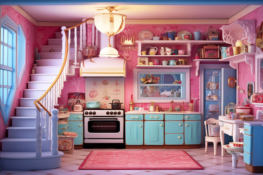 Sfondo Da Cucina Per Bambole Rosa Per Fotografia M8-36