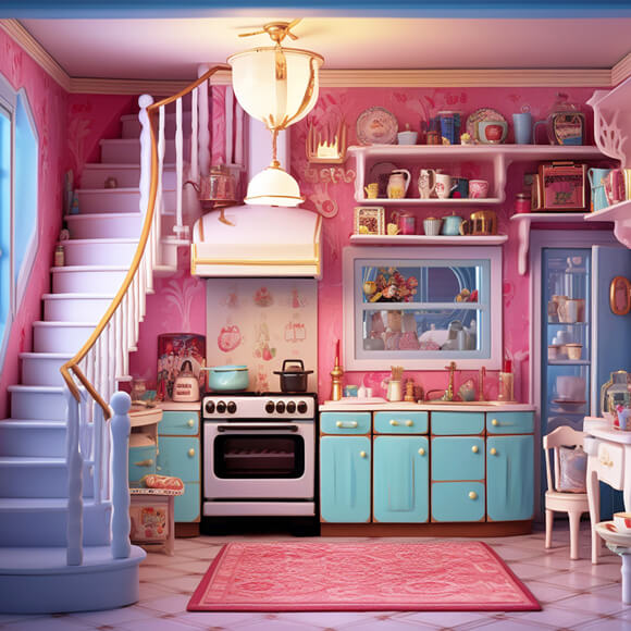 Sfondo Da Cucina Per Bambole Rosa Per Fotografia M8-36