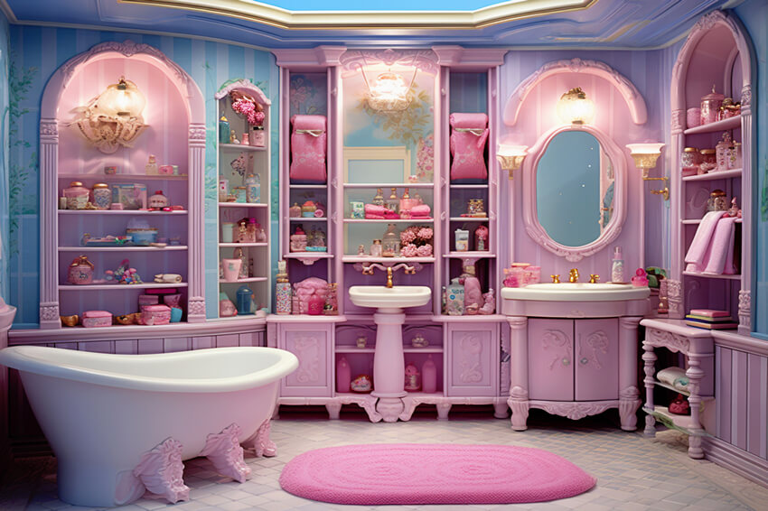 Sfondo Della Casa Delle Bambole Del Bagno Rosa Della Bambola Fantasy M8-38