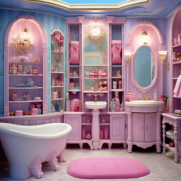 Sfondo Della Casa Delle Bambole Del Bagno Rosa Della Bambola Fantasy M8-38