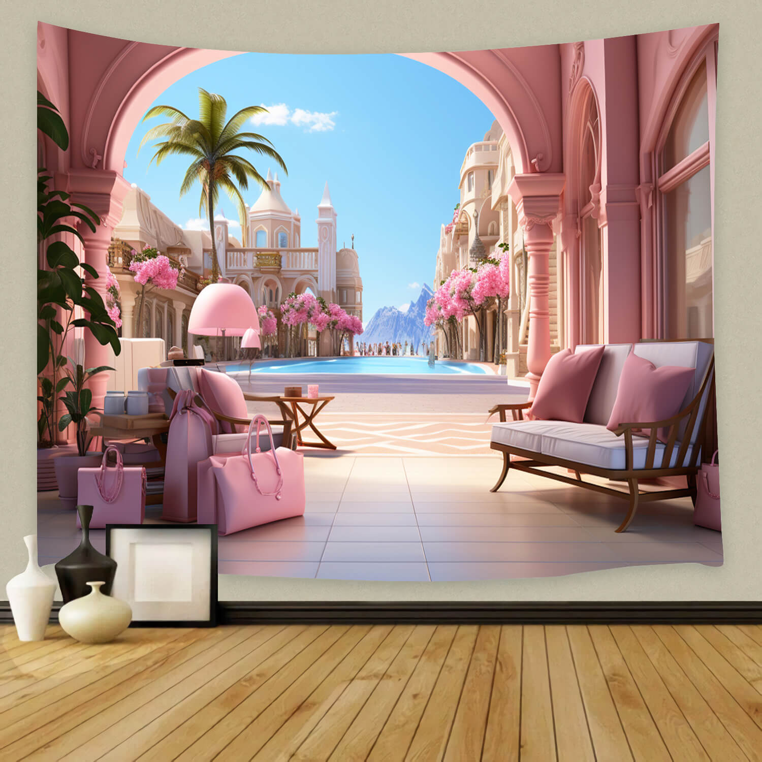 Sfondo Rosa Per Bambole Alla Moda Del Castello Delle Vacanze M8-39