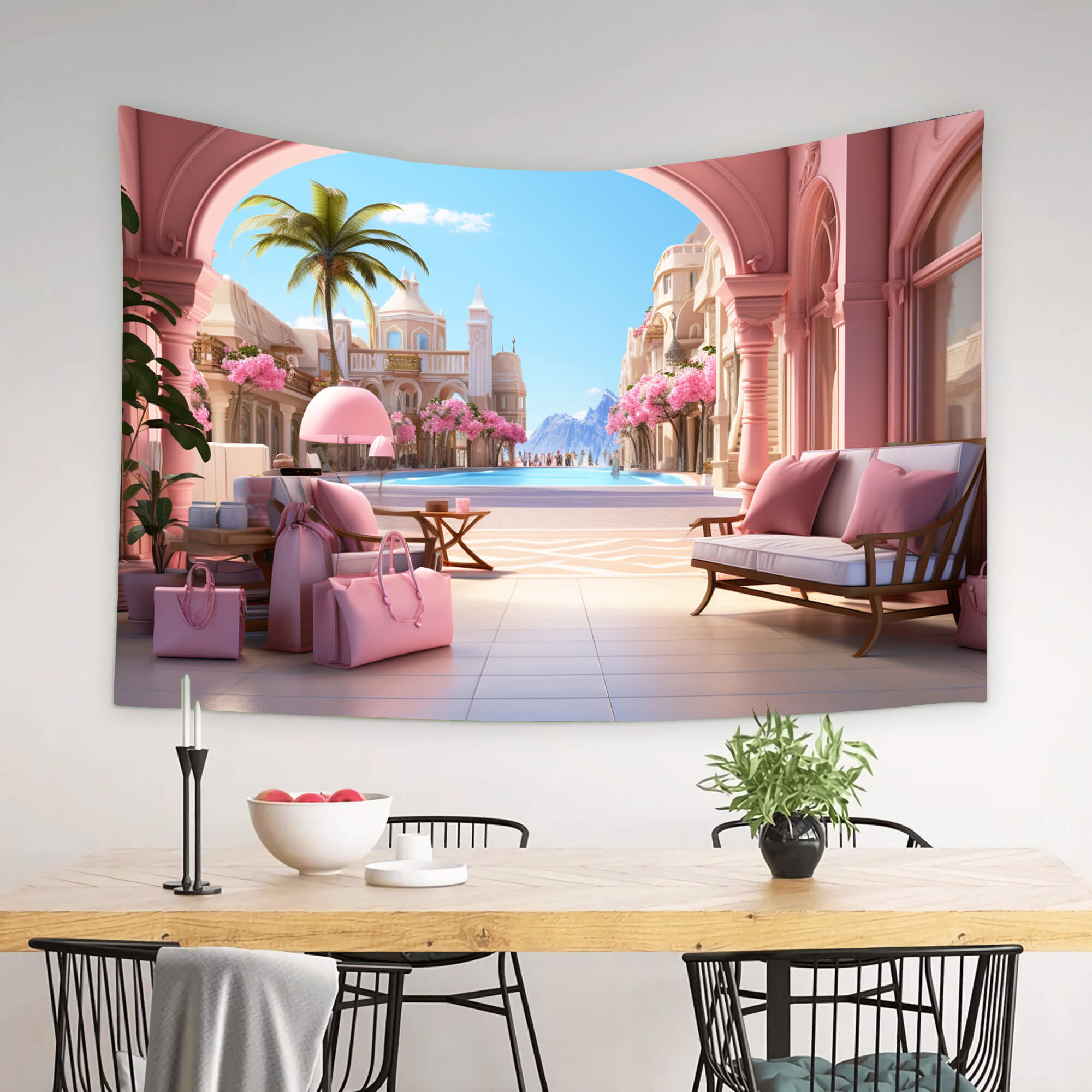 Sfondo Rosa Per Bambole Alla Moda Del Castello Delle Vacanze M8-39