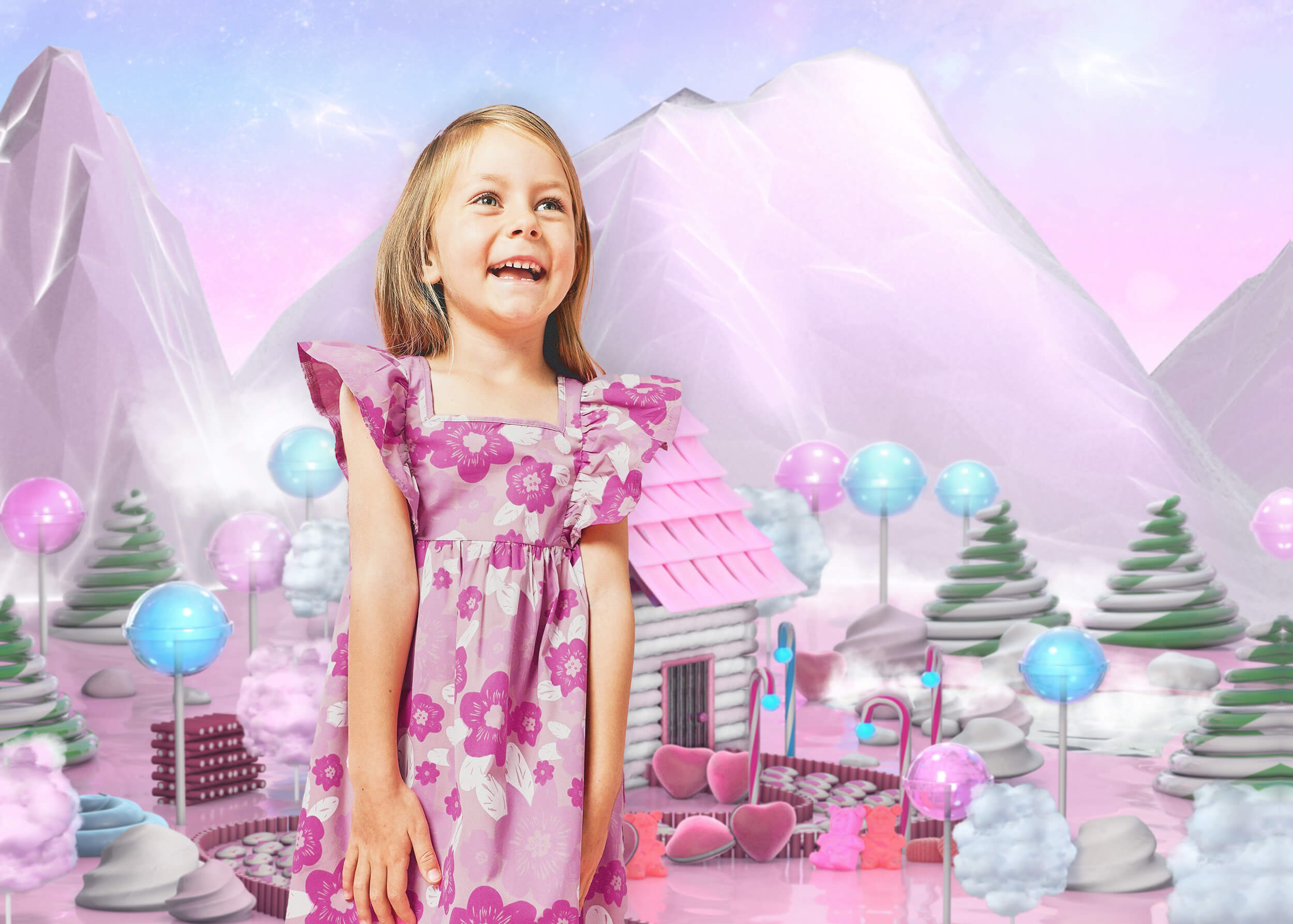 Sfondo Di Montagna Rosa Cartoon Candy House M8-43
