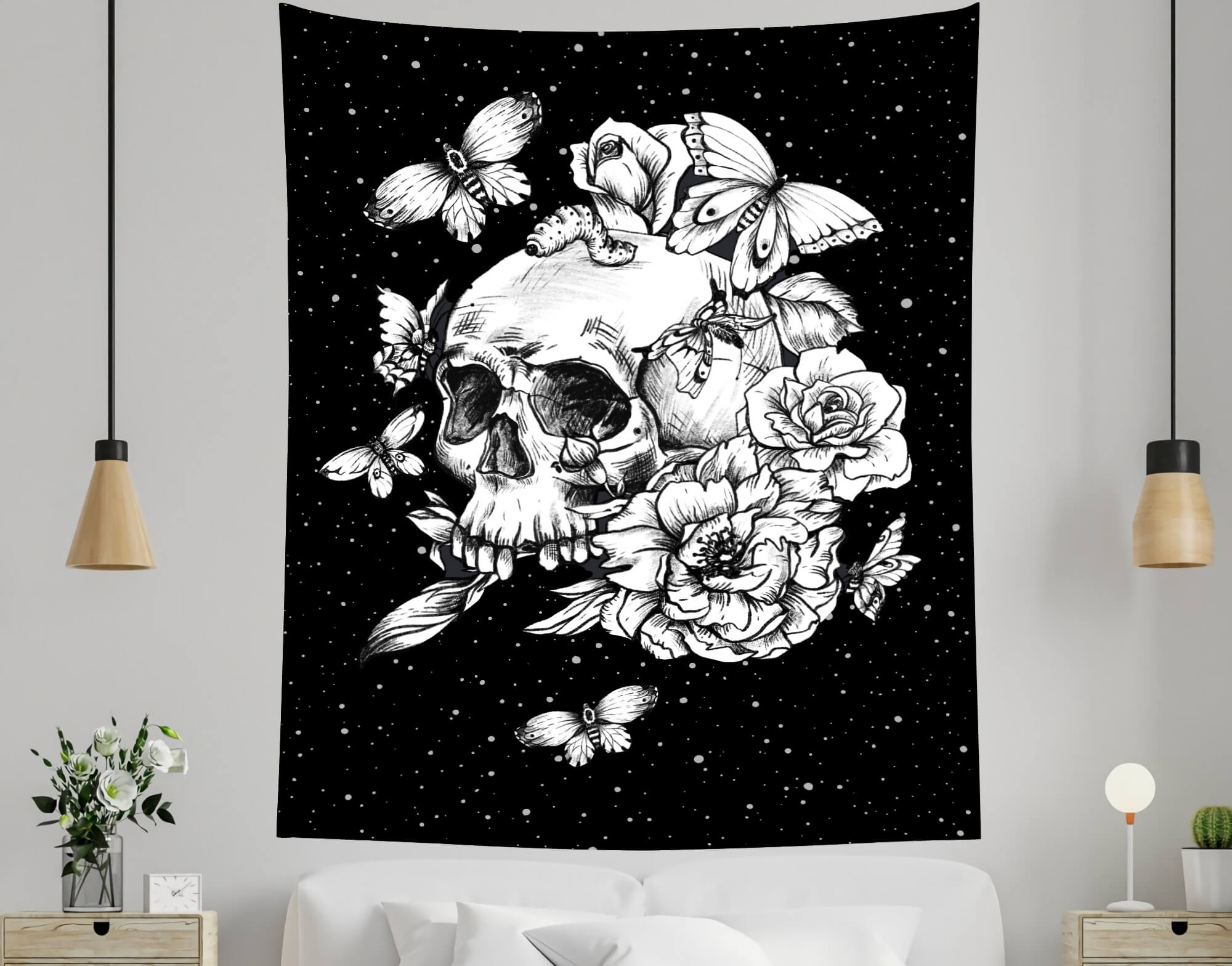 Sfondo Di Halloween Con Teschio Floreale Gotico Disegnato M8-44