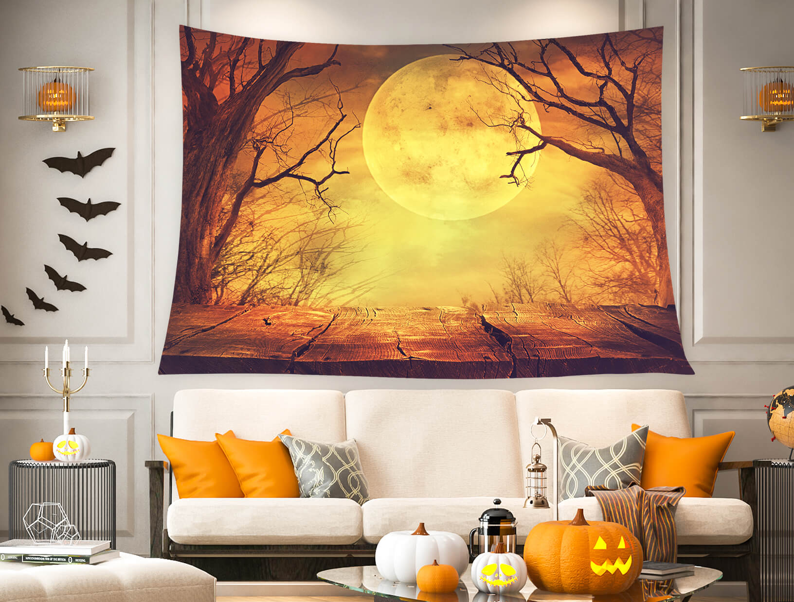 Sfondo Di Paesaggi Spaventosi Di Halloween Brown Moon M8-47