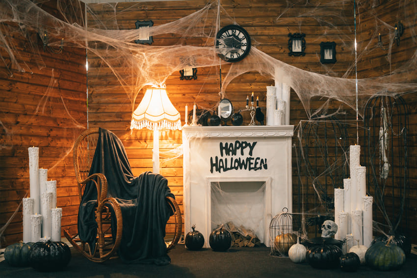 Sfondo Della Ragnatela Della Stanza Spaventosa Di Halloween M8-49
