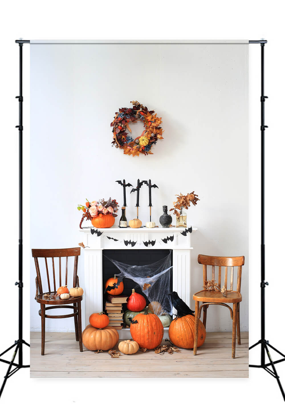 Sfondo Di Zucche Con Decorazioni Festive Per Camino Di Halloween M8-56