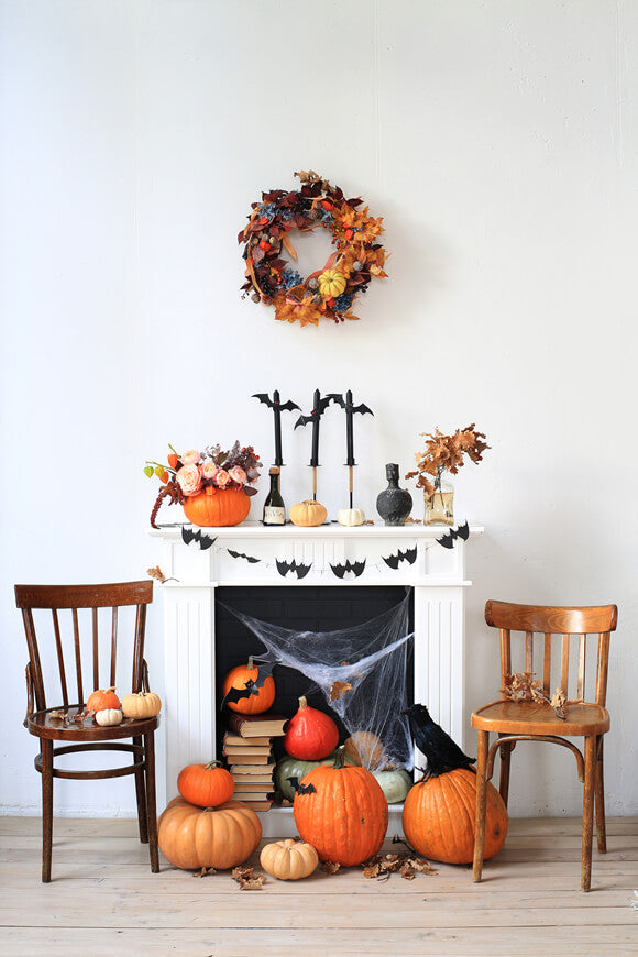 Sfondo Di Zucche Con Decorazioni Festive Per Camino Di Halloween M8-56