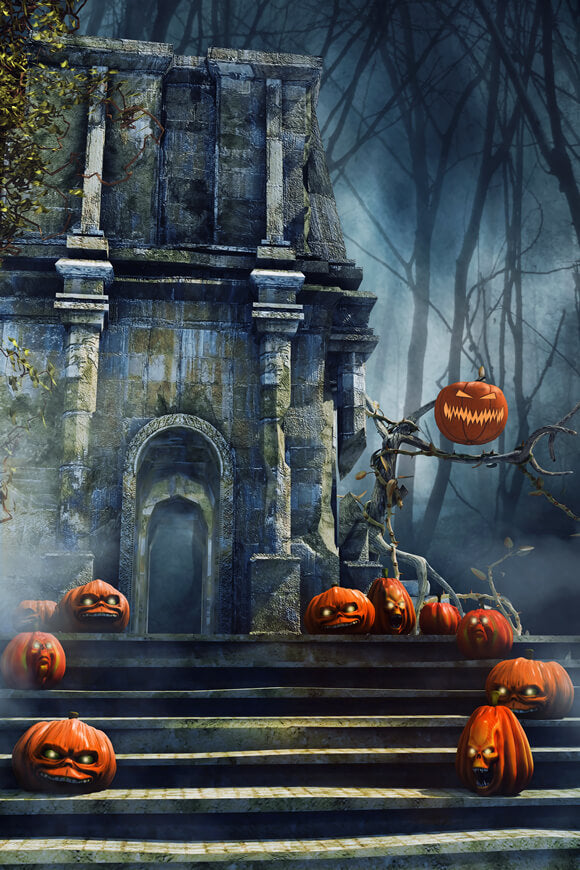 Sfondo Del Castello Stregato Della Notte Dell'Orrore Di Halloween M8-58