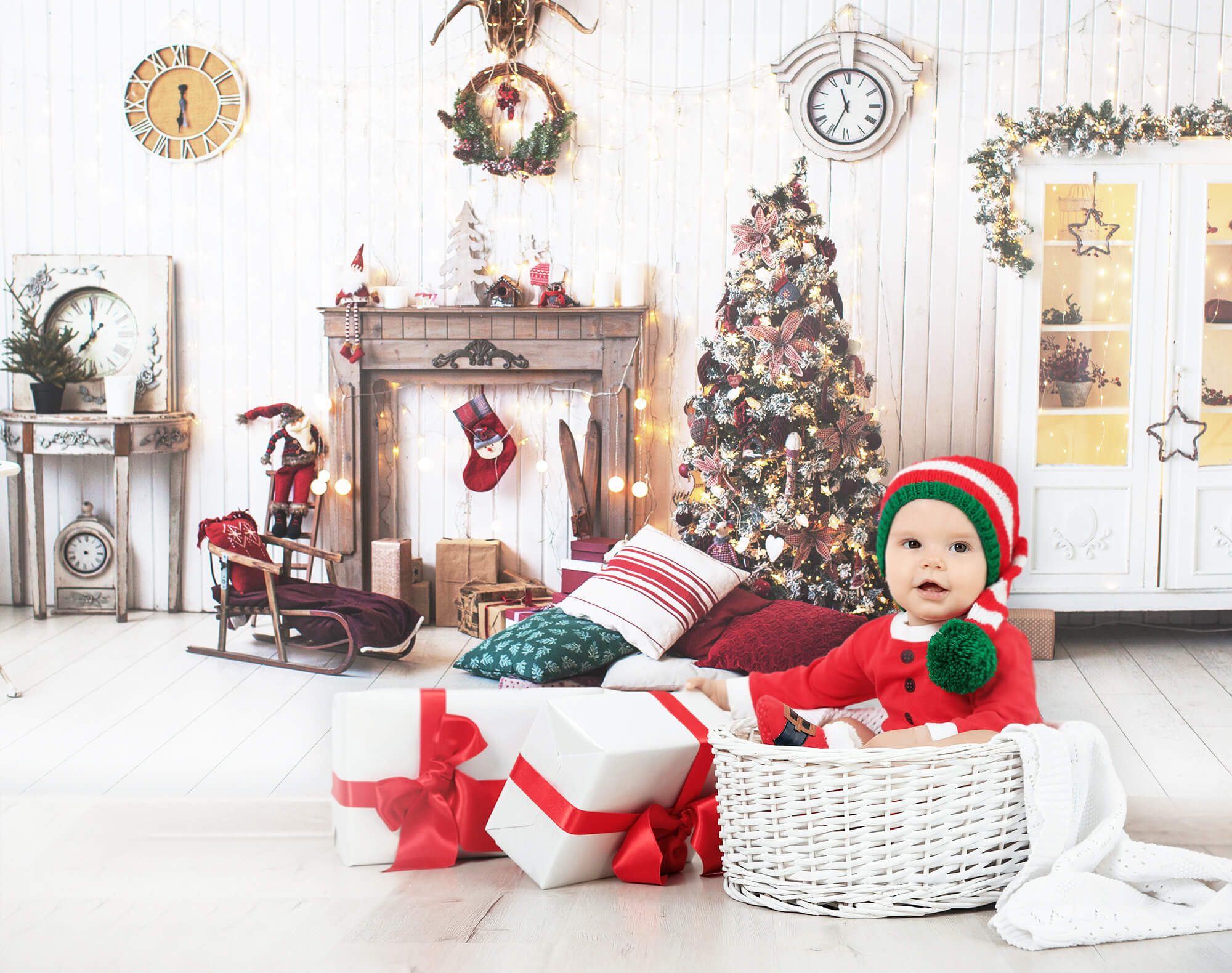 Sfondo Del Soggiorno Decorato Con Decorazioni Natalizie M8-70