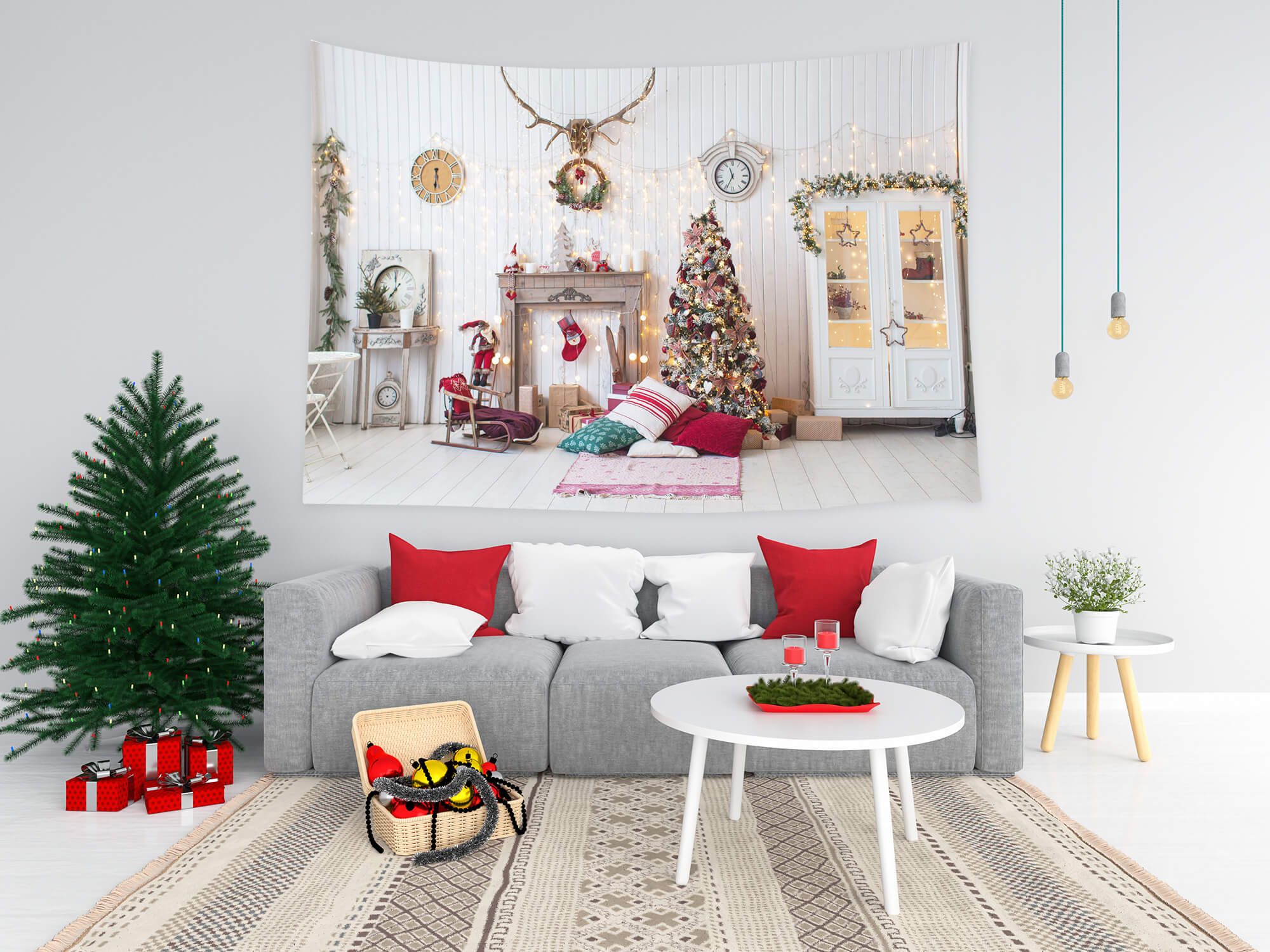 Sfondo Del Soggiorno Decorato Con Decorazioni Natalizie M8-70