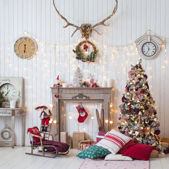 Sfondo Del Soggiorno Decorato Con Decorazioni Natalizie M8-70